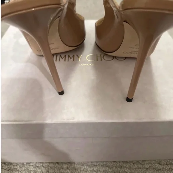 Jimmy Choo Bing Nude Patent Heels with Crystal Strap Sz 42 (run small) - Picture 3 of 6